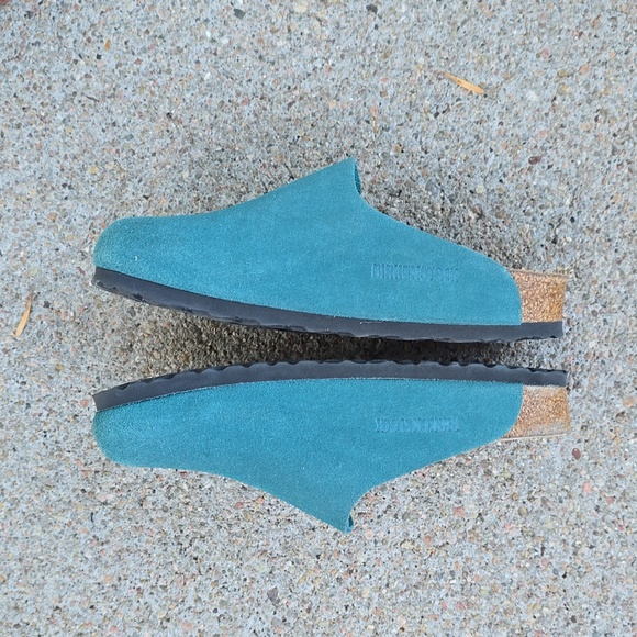 Birkenstock Amsterdam Turquoise Teal Suede Clogs Mules Size 38 - Picture 6 of 14